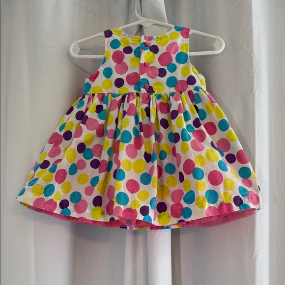 The Children’s Place Polka Dot Party Dress 3–6M Pink Yellow Blue Flower Belt - Picture 3 of 9